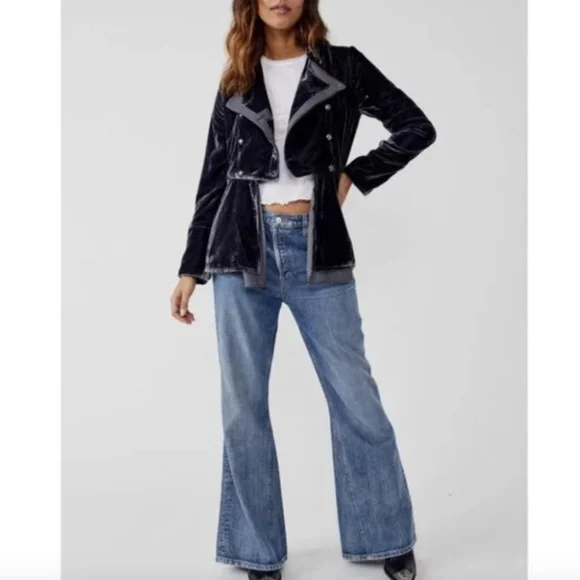 Free People Faye Velvet Jacket Women's Size Extra Small Ebony Military - Picture 3 of 16